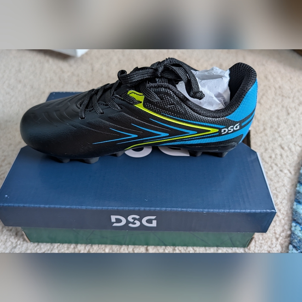 DSG Black Cleats with Blue and Yellow Highlights